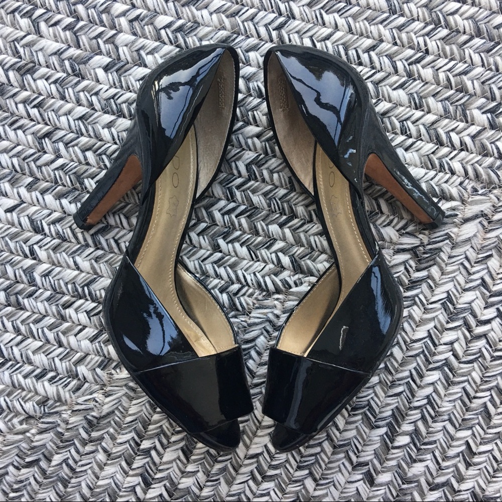Aldo - Black Patent Leather Peep Toe Heels